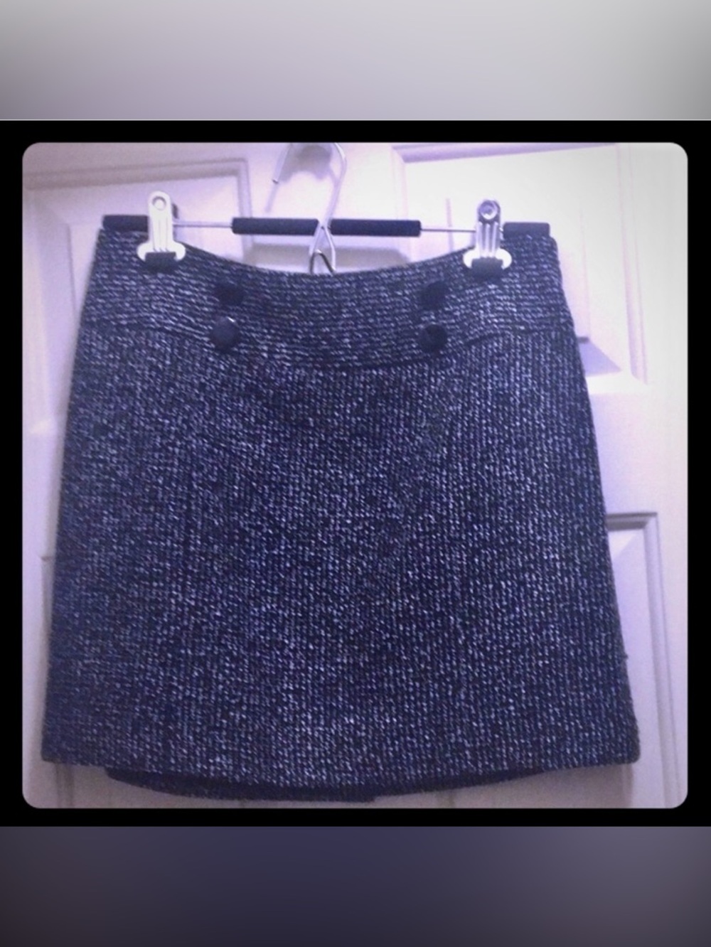 The Limited Classic Black Tweed Mini Skirt with Button Detail. Size 4